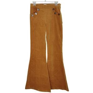TCEC Corduroy Pants Flared Button Detail Elastic Waist Pull On Brown Womens M